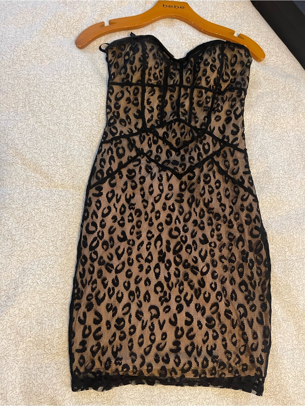bebe Tan and Black Leopard-Print Corset  Dress